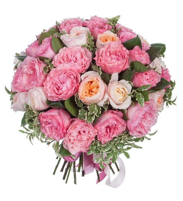 Luxury Peach and Pink Garden Roses Bouquet